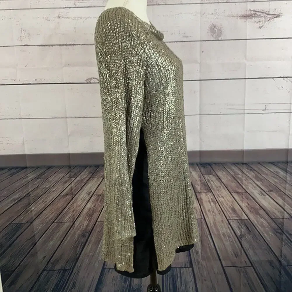 Chelsea Violet Sweater Tunic Womens Medium Knite Metallic Sparkle NYE Lined‎